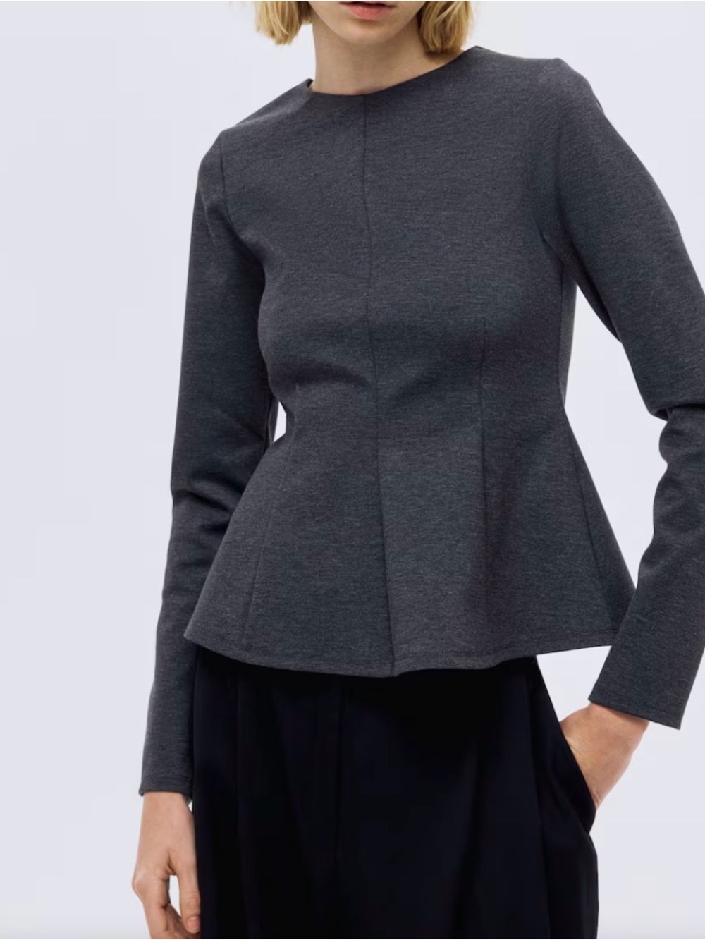 H&M Charcoal Peplum Long-Sleeve Top